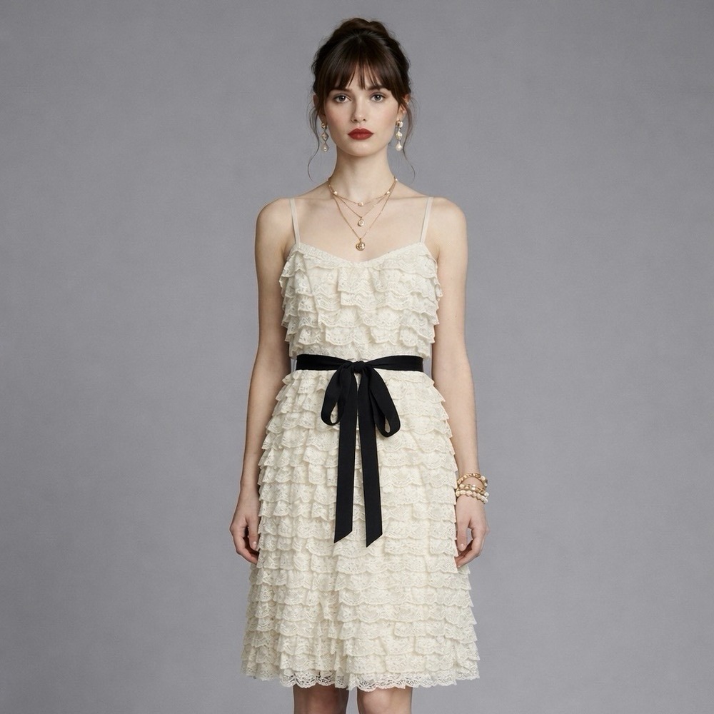 Anthropologie Maeve Ivory Lace Slip Dress 4 Tiered Ruffle Cottagecore A-Line